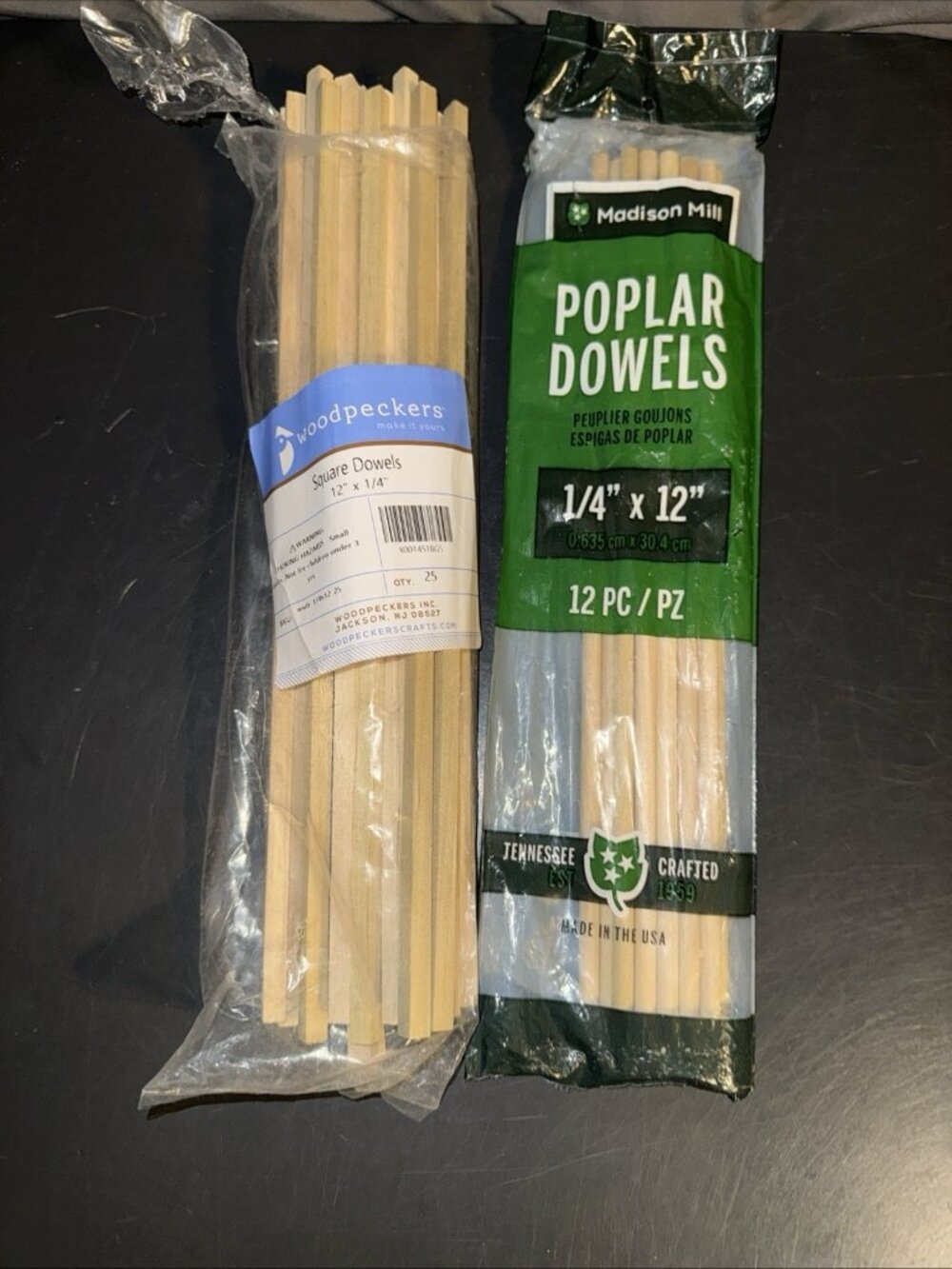 Lot Wooden Round Square Dowels SKEWER  1/4"x 12” Madison Mill Woodpeckers Crafts